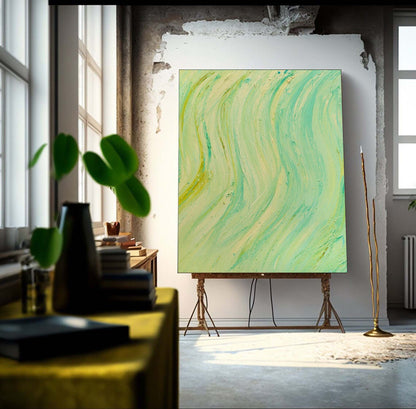 Textured Abstract Oil Painting in Soothing Green Tones for Modern Decor