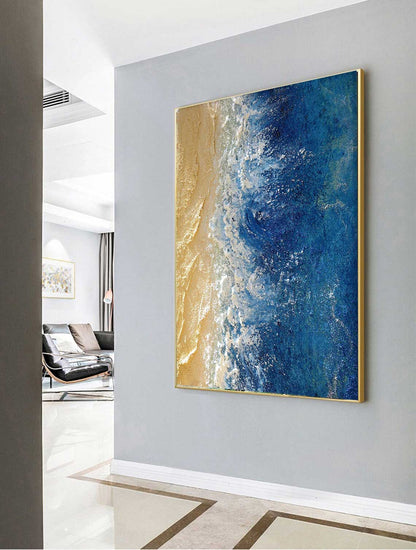 Serene Beach Waves Oil Painting for Coastal Home Decor