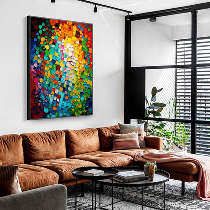 Vibrant Abstract Oil Painting with Colorful Mosaic Texture for Modern Home Decor