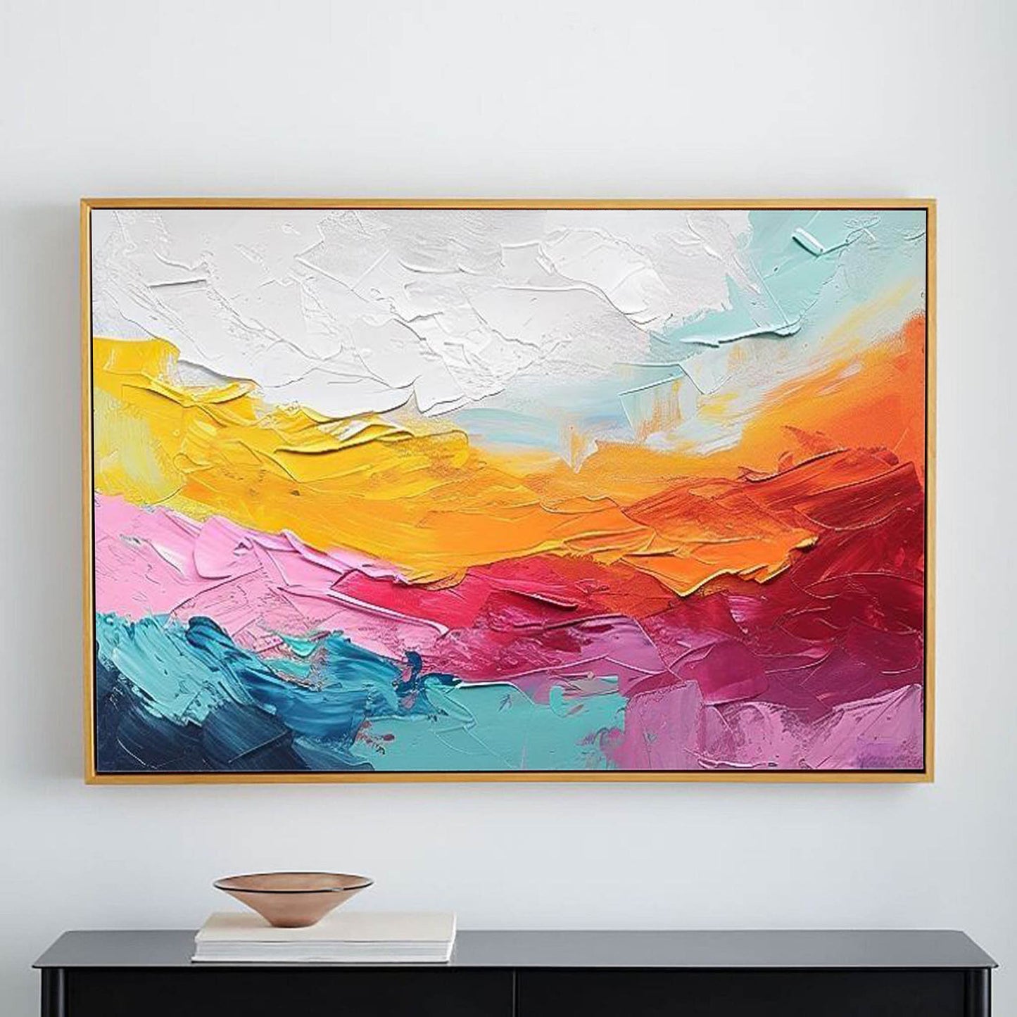 Vibrant Abstract Oil Painting with Textured Layers and Bold Color Palette