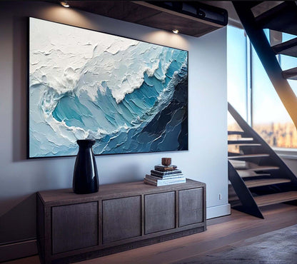 Serene Ocean Waves Oil Painting for Coastal Home Decor