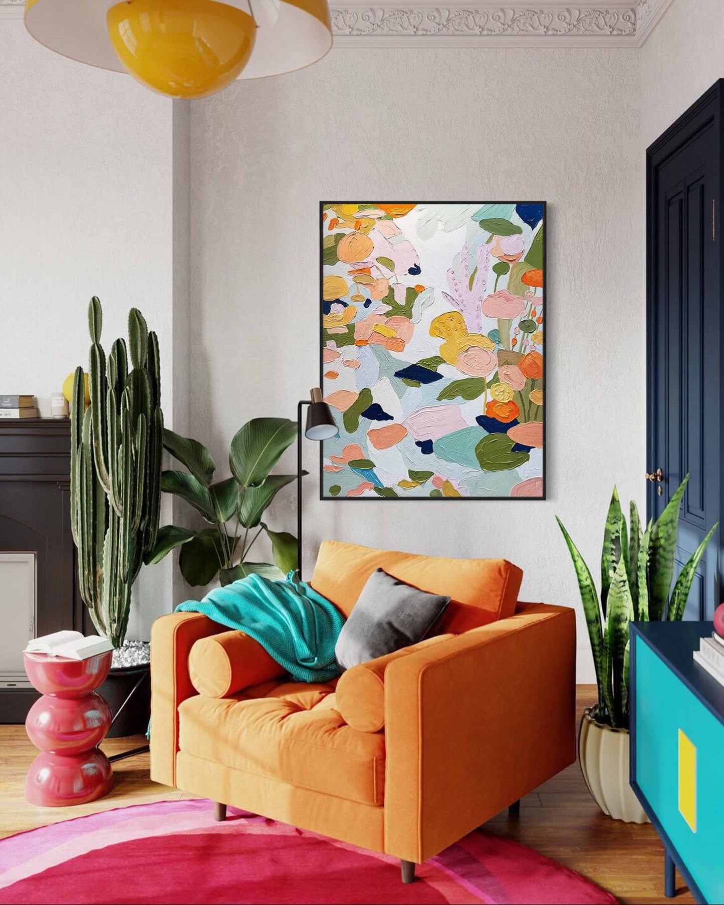 Vibrant Floral Abstract Oil Painting for Modern Home Décor