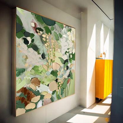 Delicate Floral Oil Painting for Elegant Home Decor in Soft Green Tones