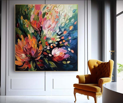 Vibrant Floral Abstract Oil Painting for Elegant Home Decor