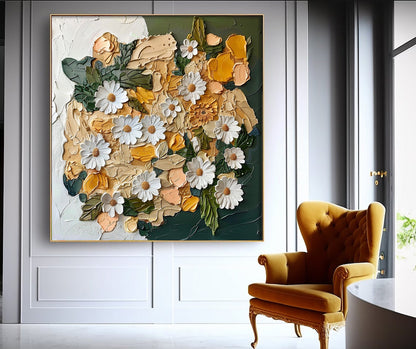 Vibrant Daisy Floral Oil Painting for Home Décor and Art Lovers