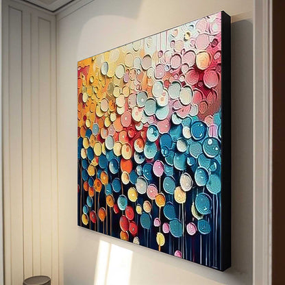 Vibrant Abstract Oil Painting with Colorful Dots for Modern Home Decor