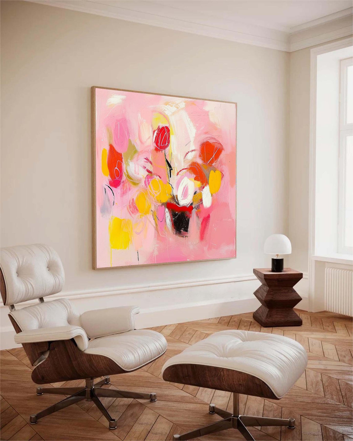 Vibrant Abstract Floral Oil Painting on Canvas for Modern Home Decor