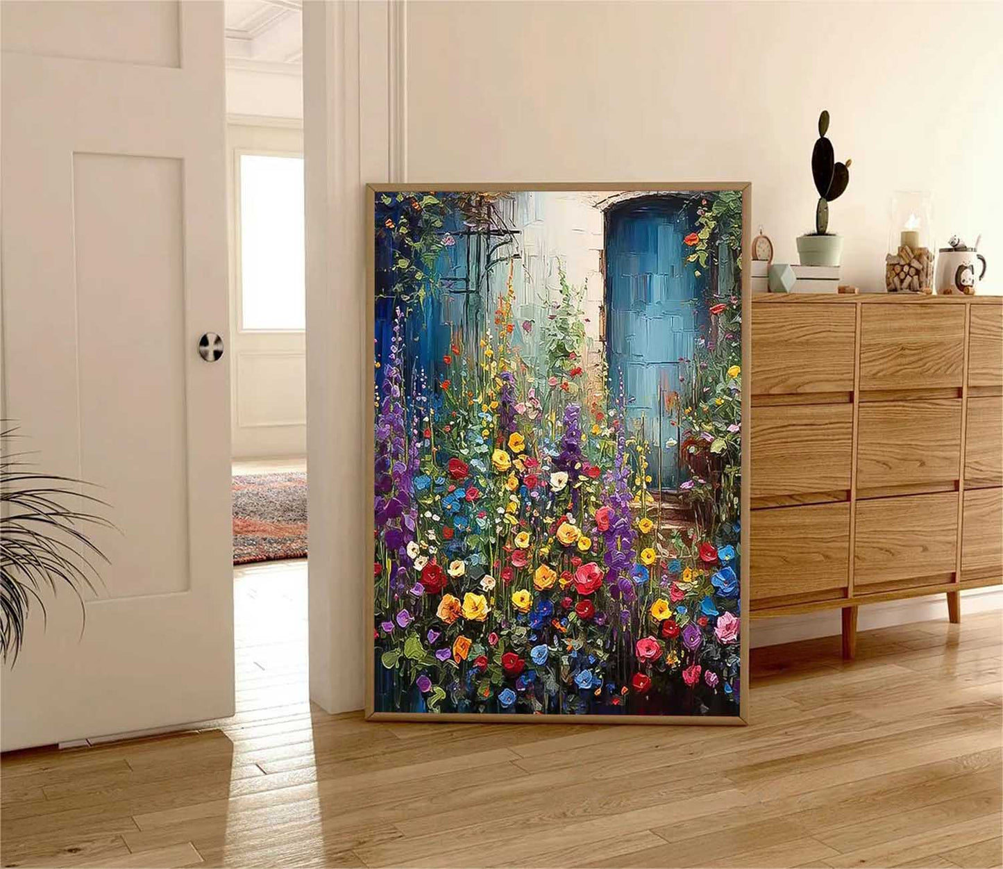 Vibrant Garden Flowers Oil Painting for Home Decor and Art Lovers