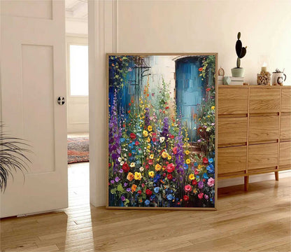 Vibrant Garden Flowers Oil Painting for Home Decor and Art Lovers