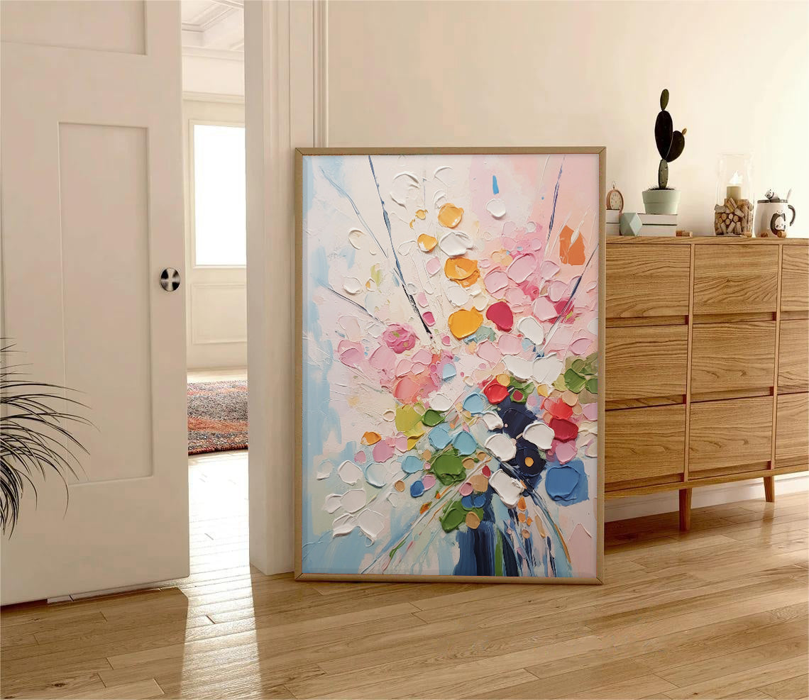 Vibrant Floral Abstract Oil Painting for Modern Home Decor