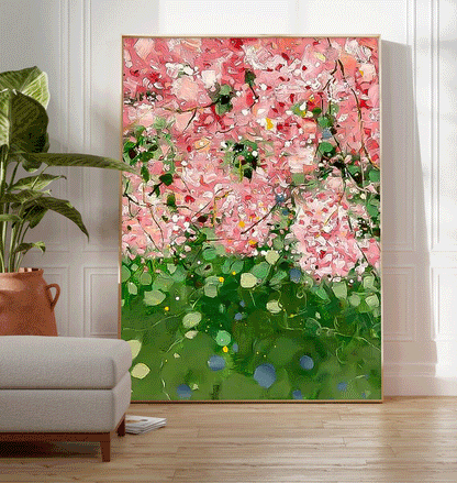 Vibrant Pink Floral Oil Painting for Home Décor and Art Lovers