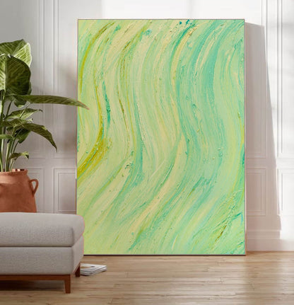 Textured Abstract Oil Painting in Soothing Green Tones for Modern Decor