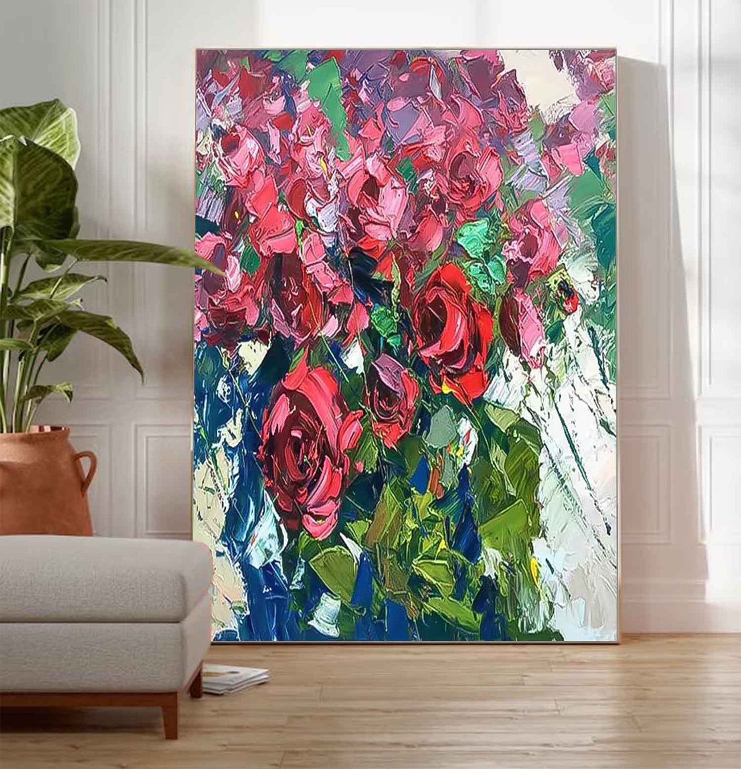 Vibrant Floral Oil Painting of Roses for Elegant Home Decor