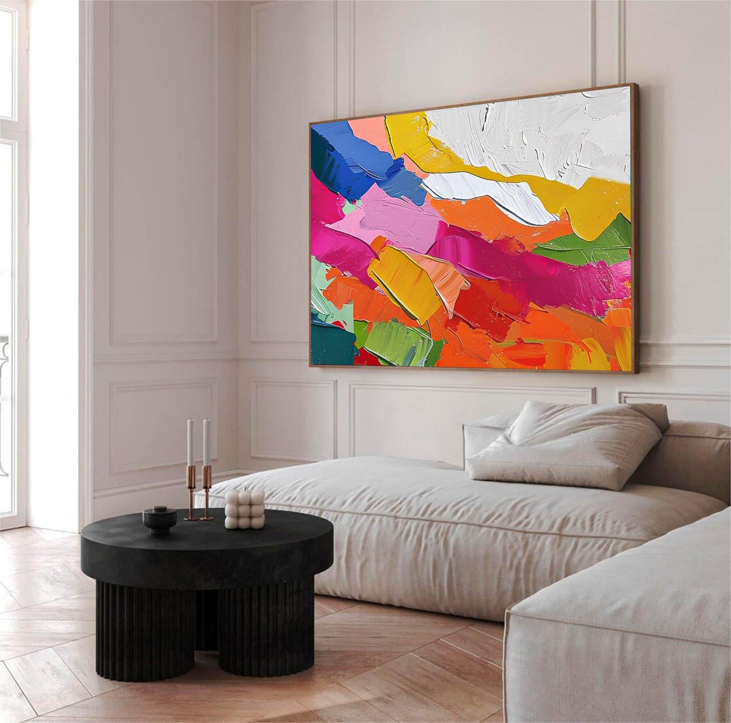 Vibrant Abstract Oil Painting with Bold Colors and Textured Brushstrokes for Home Decor