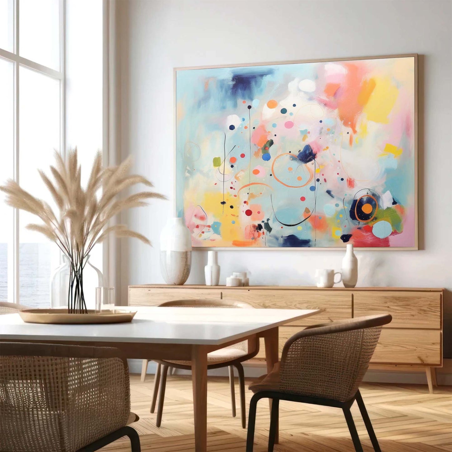 Vibrant Abstract Oil Painting with Colorful Textures and Shapes for Modern Decor