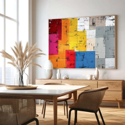 Vibrant Abstract Oil Painting with Colorful Geometric Shapes for Modern Decor