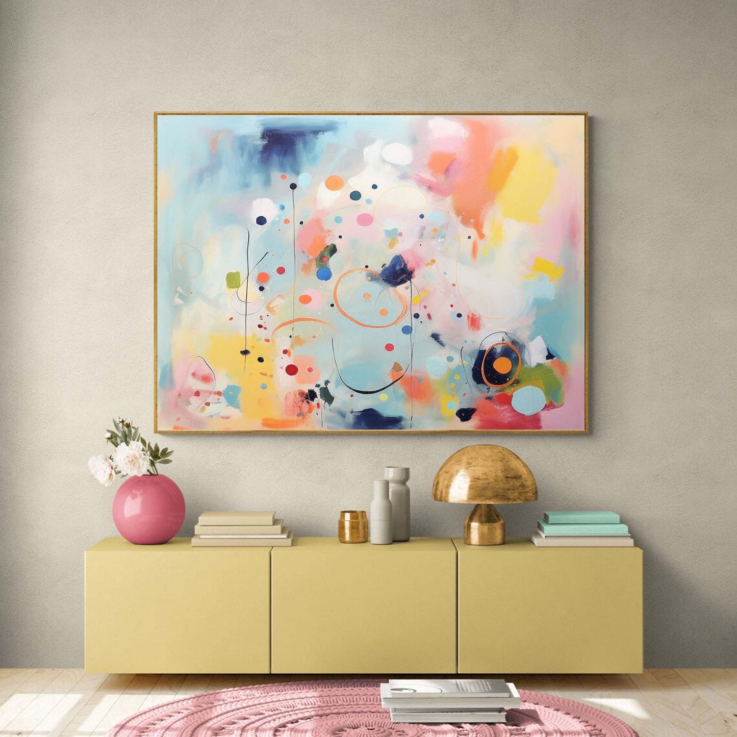 Vibrant Abstract Oil Painting with Colorful Textures and Shapes for Modern Decor