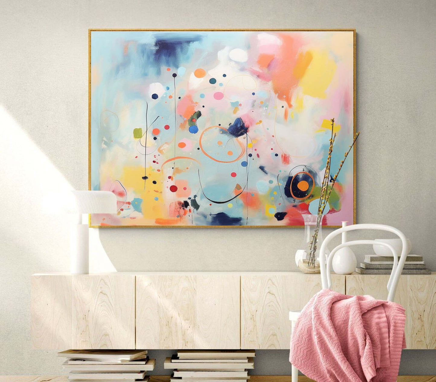 Vibrant Abstract Oil Painting with Colorful Textures and Shapes for Modern Decor