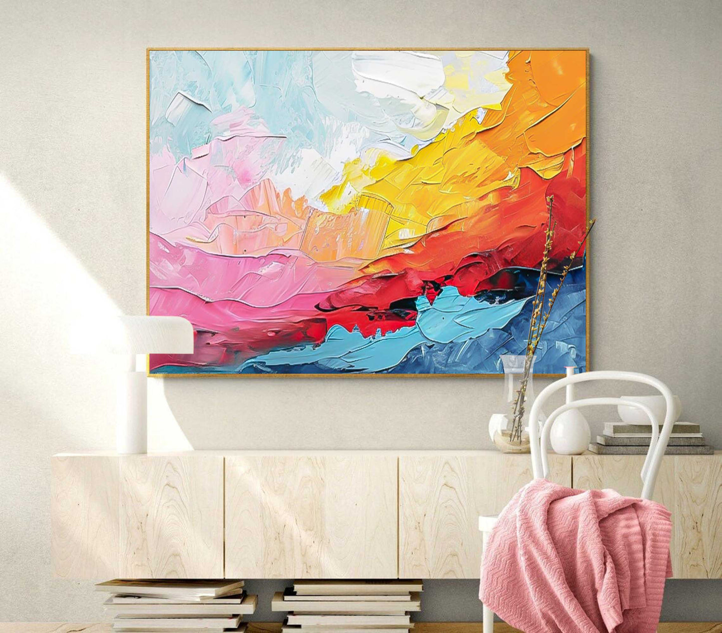 Vibrant Abstract Oil Painting with Bold Colors and Textured Brushstrokes