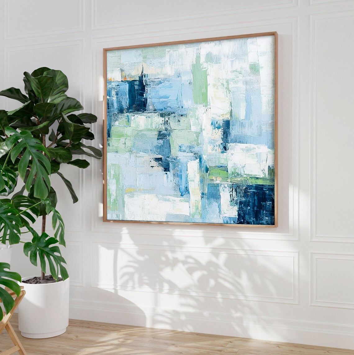 Serene Blue Abstract Oil Painting for Modern Home Decor