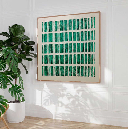 Abstract Green Stripe Oil Painting for Modern Minimalist Home Decor