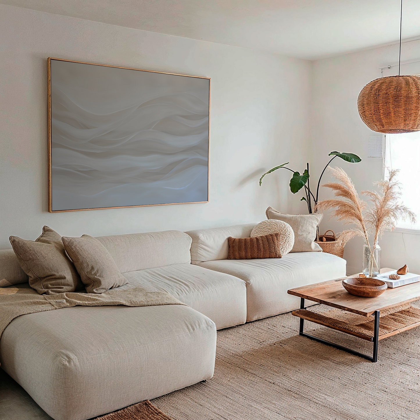 Serene Sandy Waves Abstract Oil Painting for Modern Home Decor