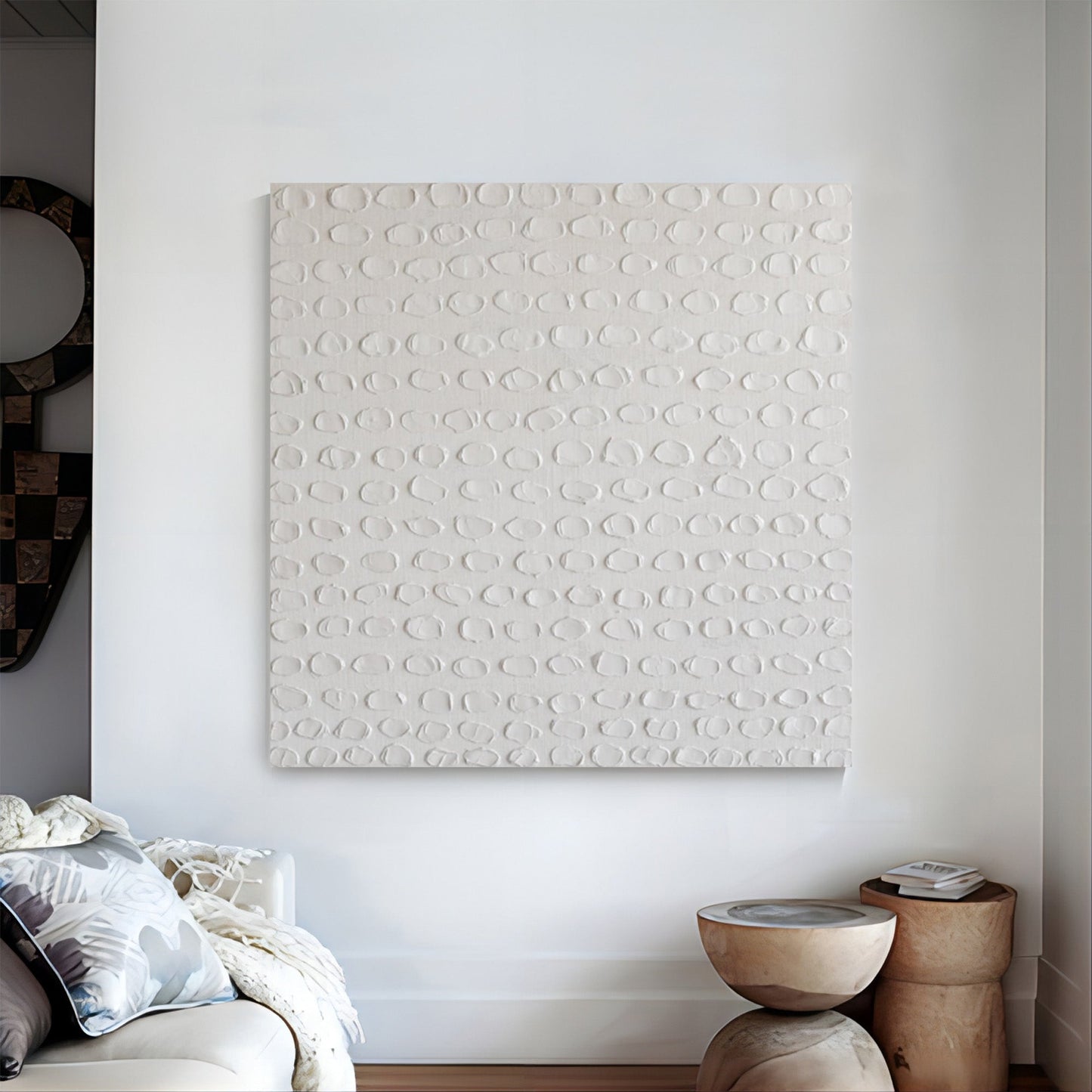 Textured White Oil Painting for Modern Home Decor