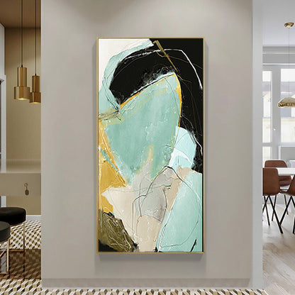 Abstract Ocean Inspired Oil Painting with Soft Blues and Earthy Tones