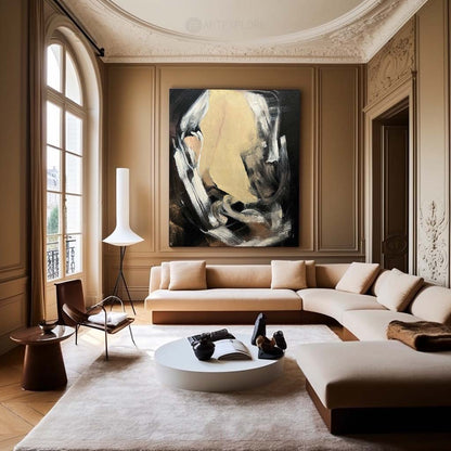 Contemporary Black and Gold Abstract Oil Painting for Modern Home Decor