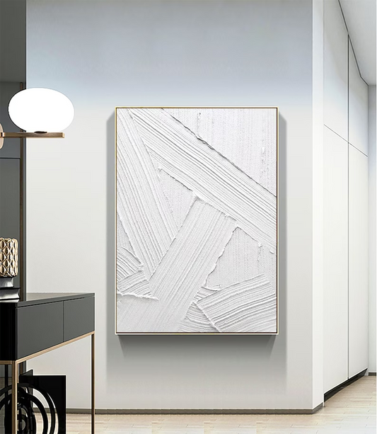 Textured White Abstract Oil Painting for Modern Minimalist Home Decor