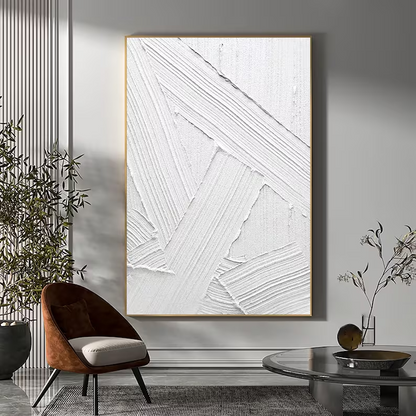 Textured White Abstract Oil Painting for Modern Minimalist Home Decor