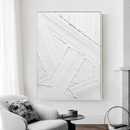 Textured White Abstract Oil Painting for Modern Minimalist Home Decor