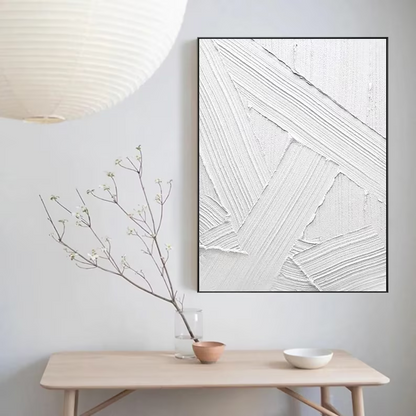 Textured White Abstract Oil Painting for Modern Minimalist Home Decor