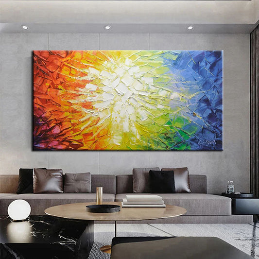 Vibrant Abstract Oil Painting with Dynamic Crystal Colors for Modern Home Decor