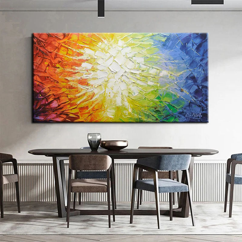 Vibrant Abstract Oil Painting with Dynamic Crystal Colors for Modern Home Decor