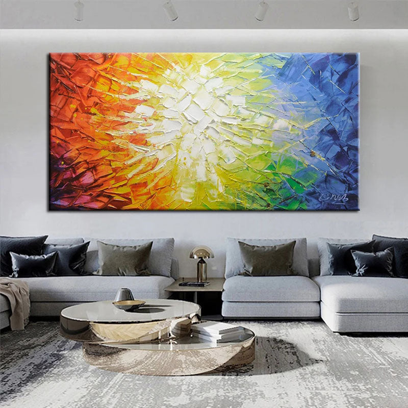 Vibrant Abstract Oil Painting with Dynamic Crystal Colors for Modern Home Decor