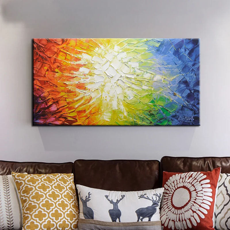 Vibrant Abstract Oil Painting with Dynamic Crystal Colors for Modern Home Decor