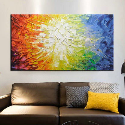 Vibrant Abstract Oil Painting with Dynamic Crystal Colors for Modern Home Decor