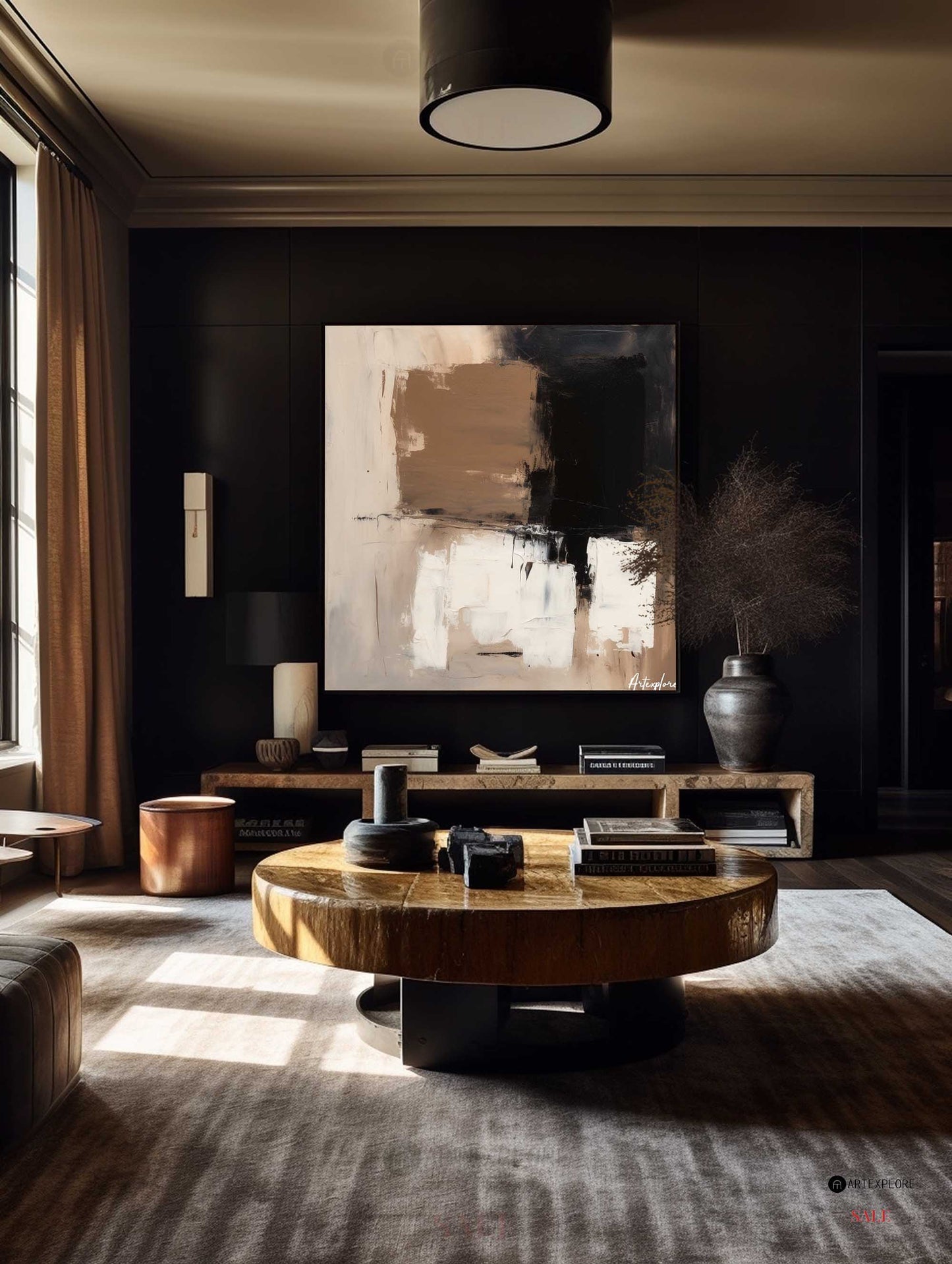 Contemporary Abstract Oil Painting with Earthy Tones and Bold Brushstrokes