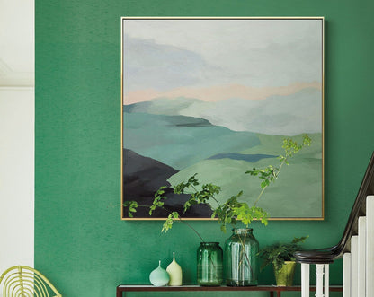 Serene Green Hillside Landscape Oil Painting for Modern Home Decor