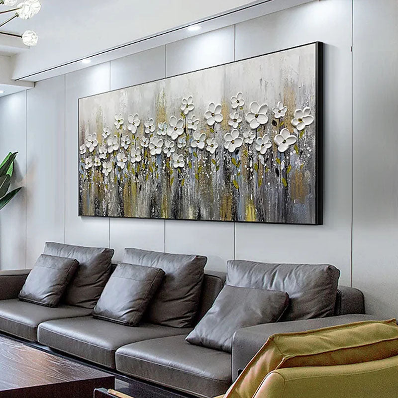 Stunning White Flowers in Bloom - Elegant Gardenia Oil Painting for Home Decor