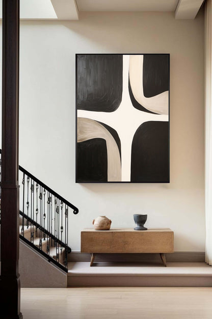 Contemporary Black and White Abstract Oil Painting for Modern Home Decor