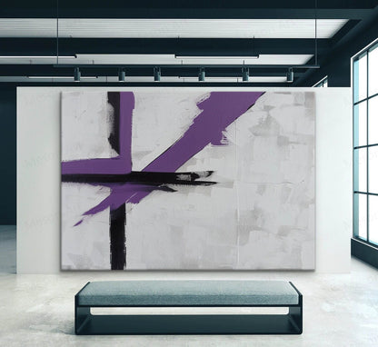 Abstract Purple and Black Minimalist Oil Painting for Modern Decor