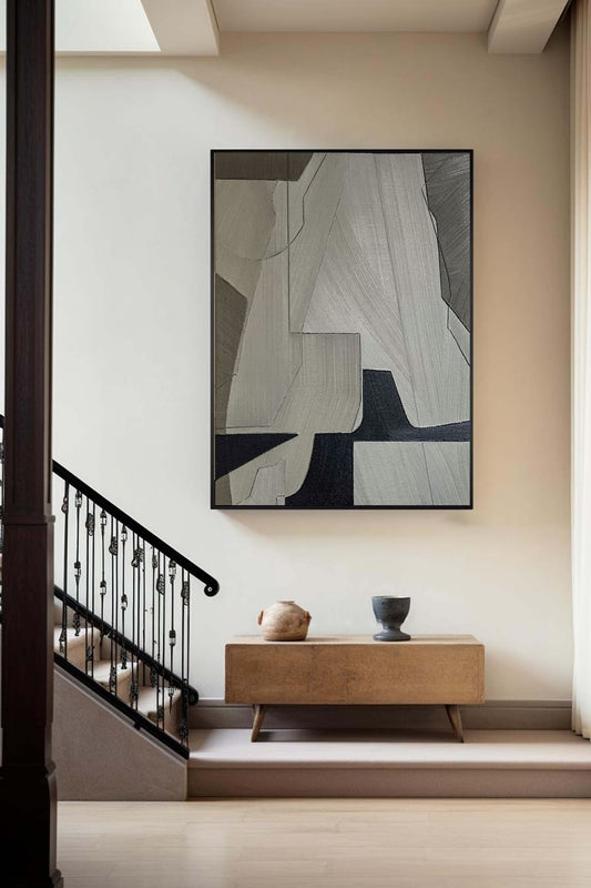 Elegant Grey Abstract Oil Painting for Modern Minimalist Home Decor