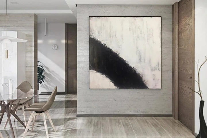 Abstract Black and White Oil Painting of a Serene Pathway Landscape