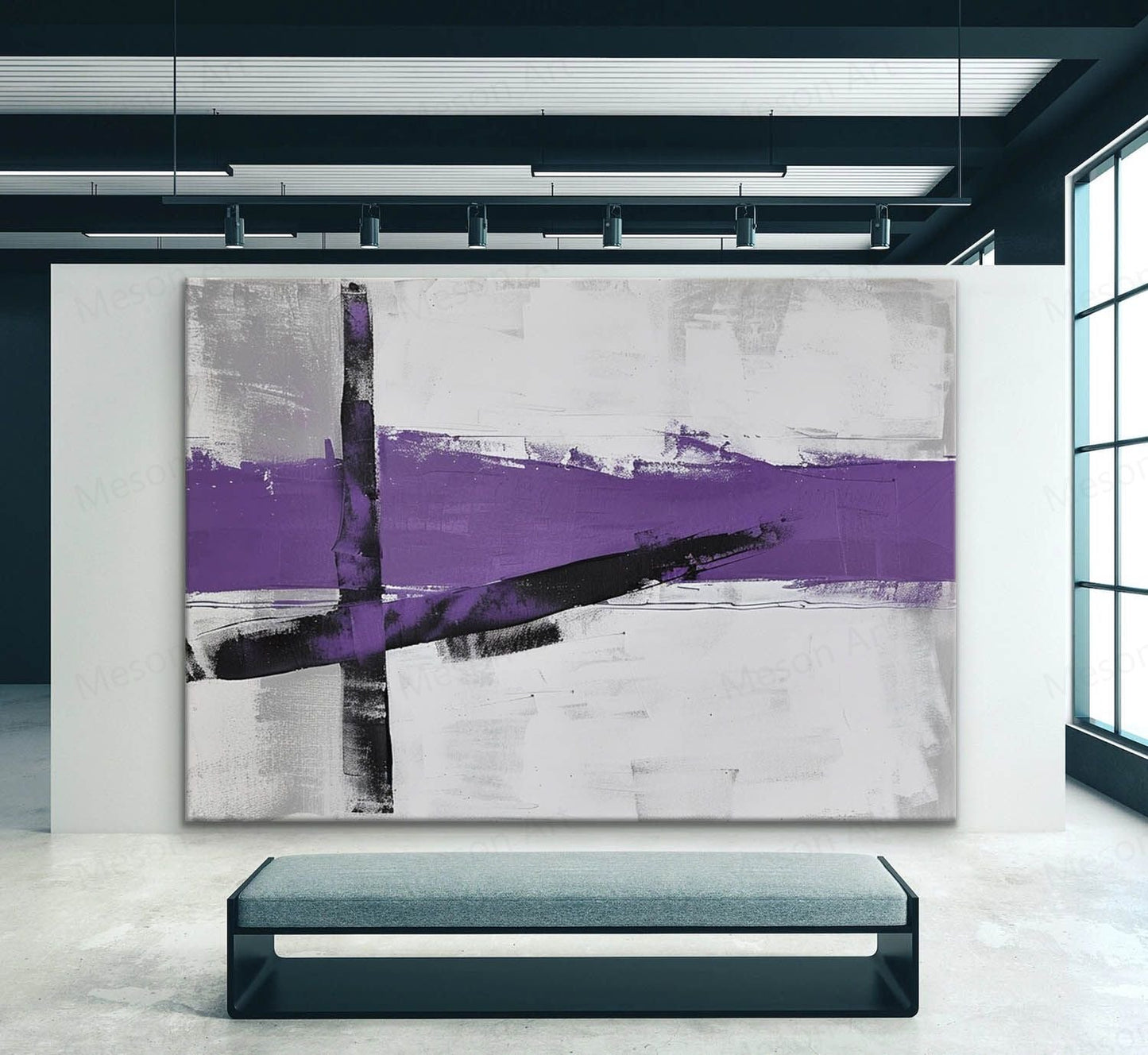 Abstract Purple Lines on Neutral Background - Elegant Modern Wall Art