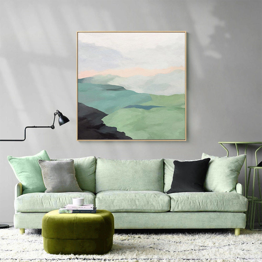 Serene Green Hillside Landscape Oil Painting for Modern Home Decor