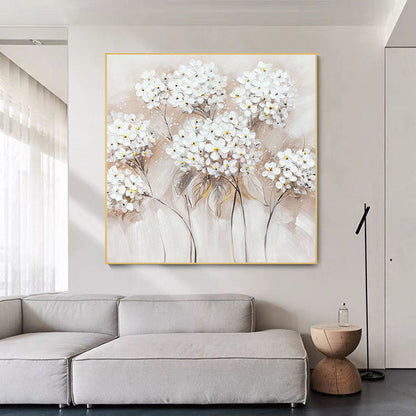 Elegant White Floral Oil Painting for Weddings and Home Décor