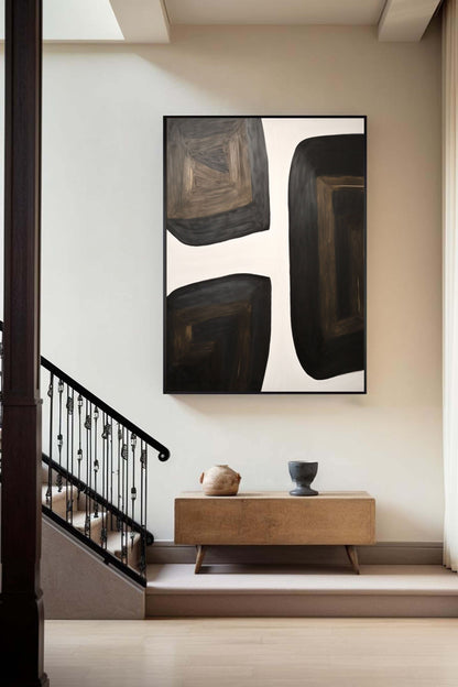 Modern Black and White Geometric Oil Painting for Contemporary Home Decor