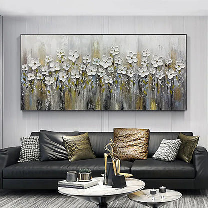 Stunning White Flowers in Bloom - Elegant Gardenia Oil Painting for Home Decor